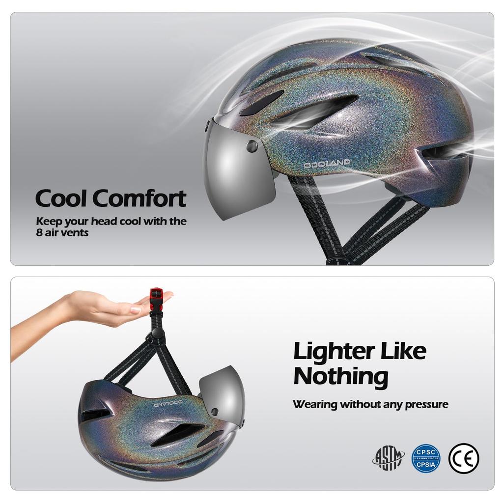Odoland Bicycle Helmet with Magnetic High Impact Ultra High Chin Sun Adjustable City Road Sports Helmet Goggles, ASTM/CE/CPSC Certified, Rigidity,