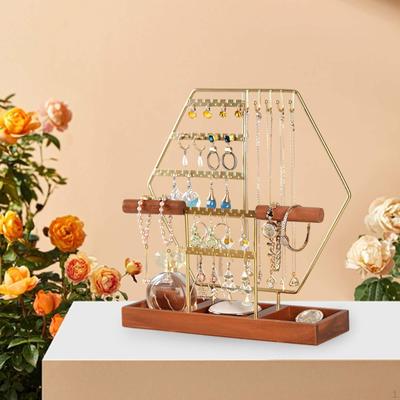 Jewelry Display Stand Necklace Organizer Earring Holder with Wooden Tray for Ear Stud Bangle Watches