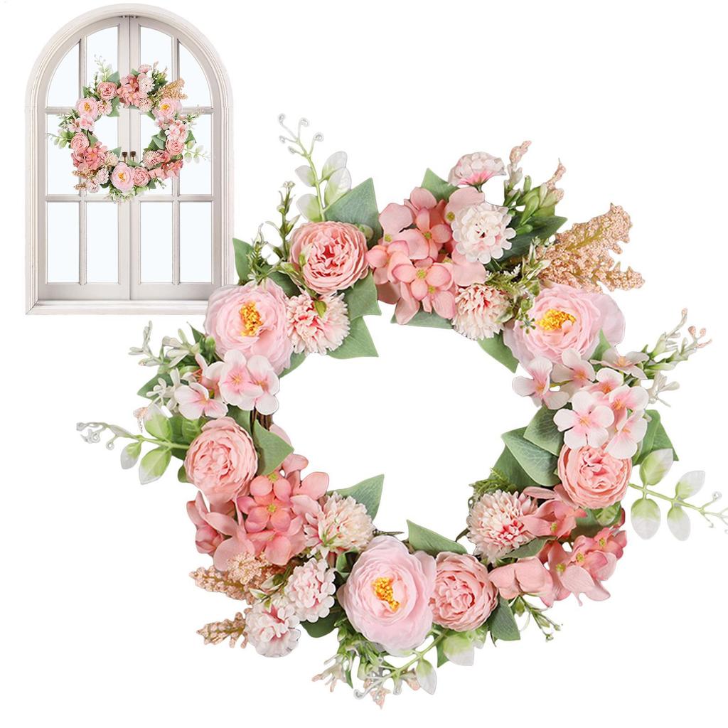 11cm Spring Front Door Wreath with LED Light Colorful Festive Decoration Flower Wreath Decor for Home Holiday Wedding Party