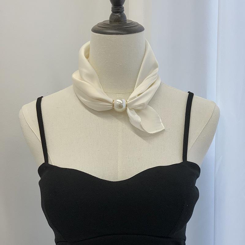 Silk scarf new pearl necklace spring and summer thin magnetic buckle lazy silk scarf women's pendant scarf collarbone chain