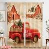 2pcs,2D plane printing Pattern Curtains Santa Red Truck Durable Polyester (without rod) Holiday Perfect for Living Room, Office,