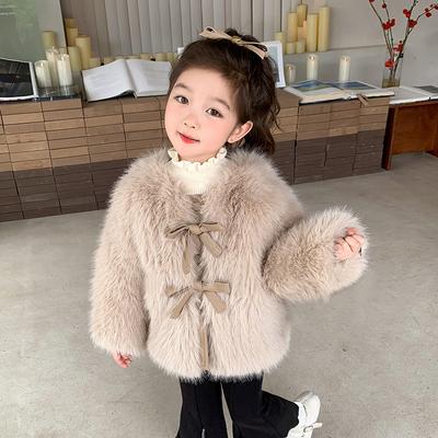 Plüschmantel für Babymädchen Winter Kunstfell Kinderjacke Schleife Dick Kinder Mantel