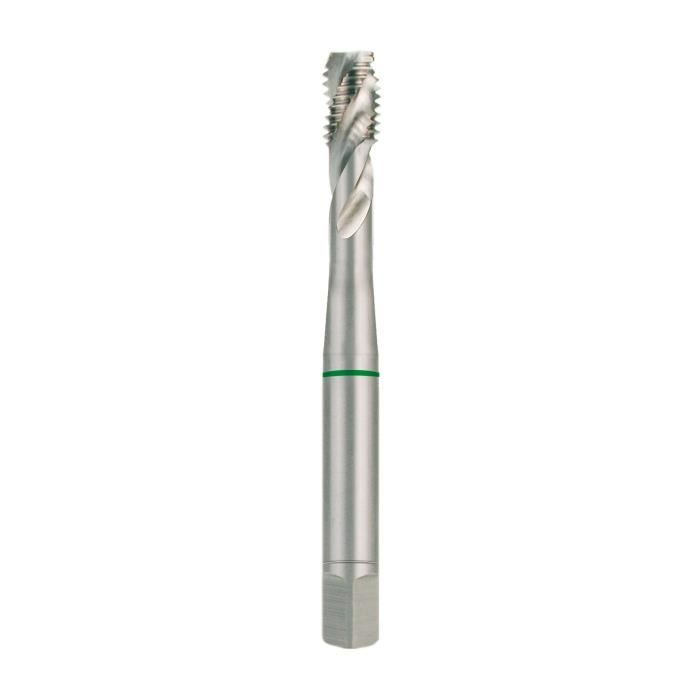 Machine taps with reinforced shank and 35° right-hand spiral flutes for bottoming. The machine tap consists of cobalt alloyed