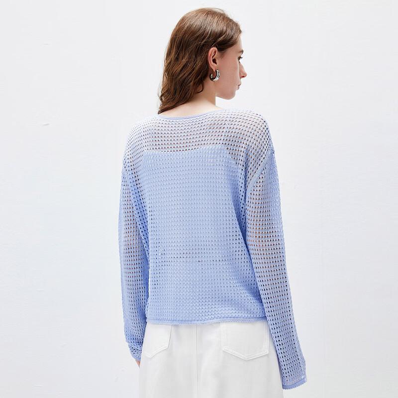 Damski ażurowy dzianinowy top z mieszanki lnu z długim rękawem