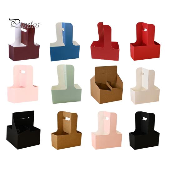 10 Pcs Disposable To-go Drink Carrier 2 or 4 Cup Paperboard Cup Holder with Handle Hot or Cold Drinks Carrier Box for Food Delivery Takeaway