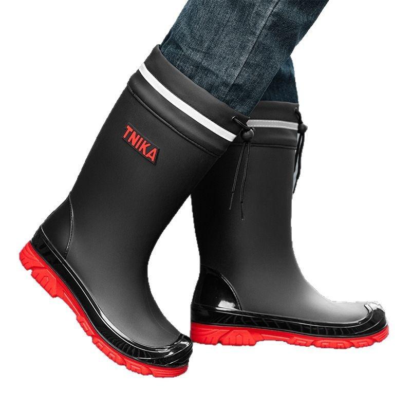 Fashion men's rain shoes rainy night anti-beam of light mouth integrated bundle mouth waterproof shoes non-slip men's rain boots fishing rubber shoes