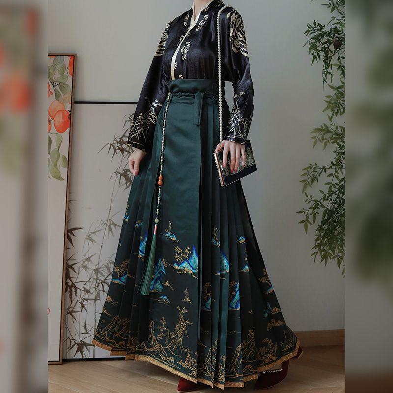 Elegant Hanfu-drakt for kvinner i kinesisk sangdynastistil for daglig vårsommer med skjørt med hesteansikt