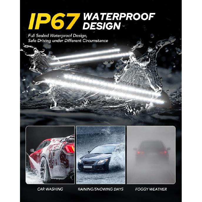 AUTOONE Upgraded Rear LED Side Marker Lights Compatible With Ford Mustang 2015-, White Parking Lamps, Smoked Lens Driver & Passenger Side Bumper