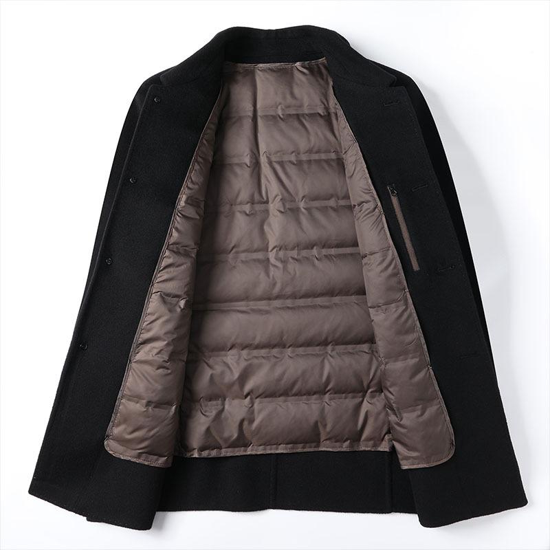 Wool-stitched Double-sided Nylon Wool Coat for Men, Autumn and Winter Down-lined Anti-cold Woolen Coat
