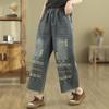 LANGSHA Jeans Corti da Donna Etnici Ricamati e Usurati