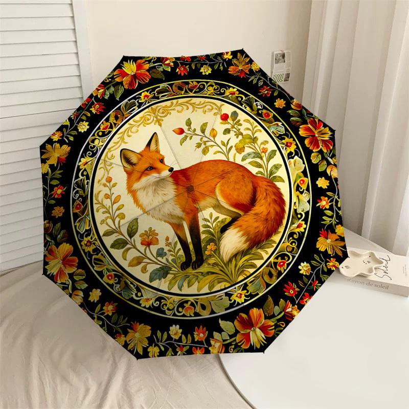 

1PC Fox Floral Umbrella-8-Rib Reinforced, Automatic Open, Lightweight & Durable, Cute Fashion Accessory for Outdoor-K1317