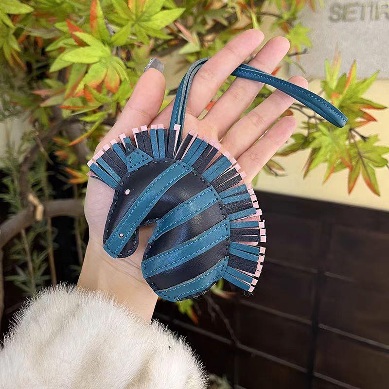 Zebra Head Bag Pendant, Premium Zebra Pendant, Sheepskin Leather Hand-sewn Pony Car Pendant, Bag Charm