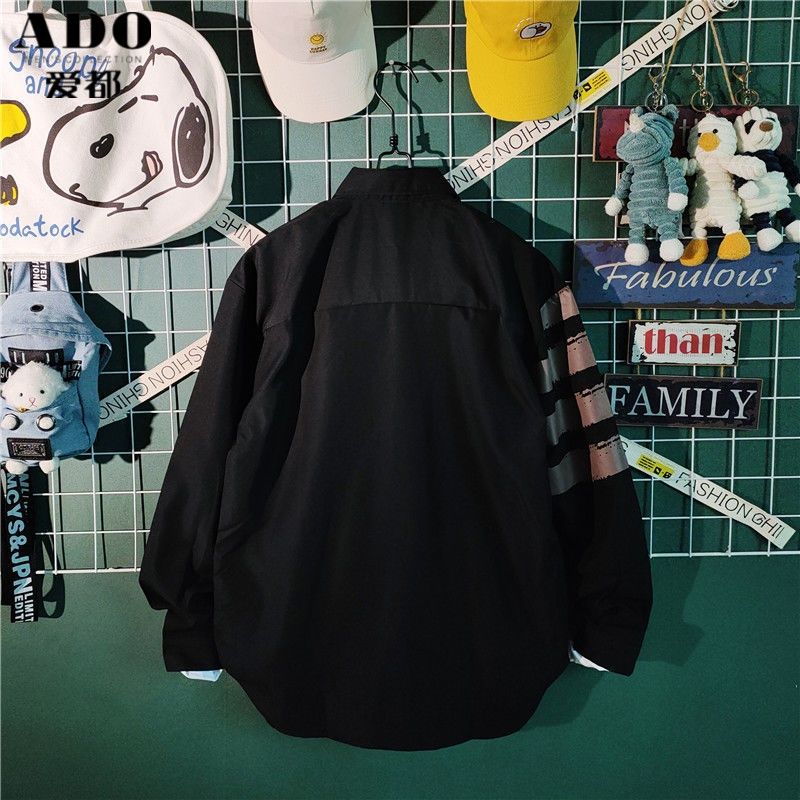 2023 New Spring and Autumn Fashion Trend Simple Polo Collar Stripe Contrast Slouchy Style Casual Loose Men's Shirt Thin Coat