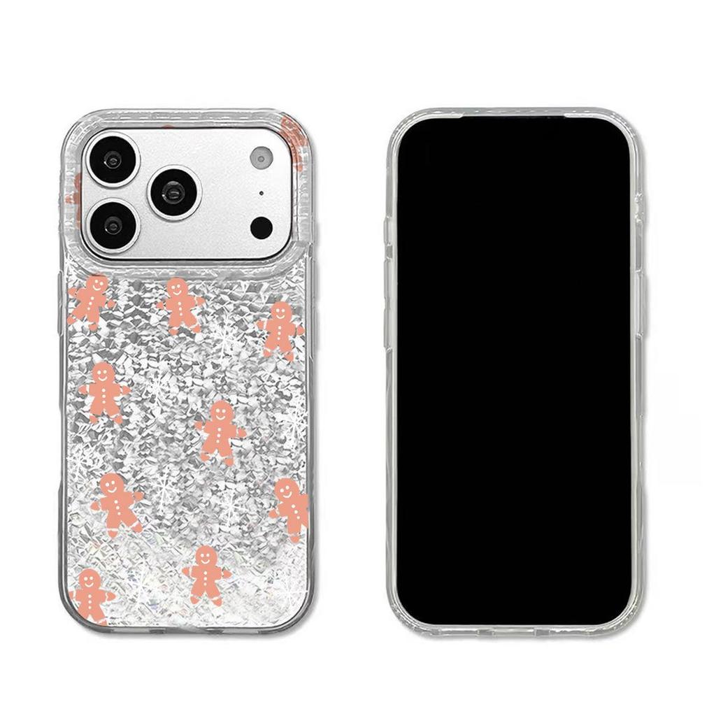 Gingerbread Man Background Case for iphone 17 Pro 16 Plus 12 Air 18 Pro Max XR 14 15 13 11 XS Max Silver Crushed Foil Cover