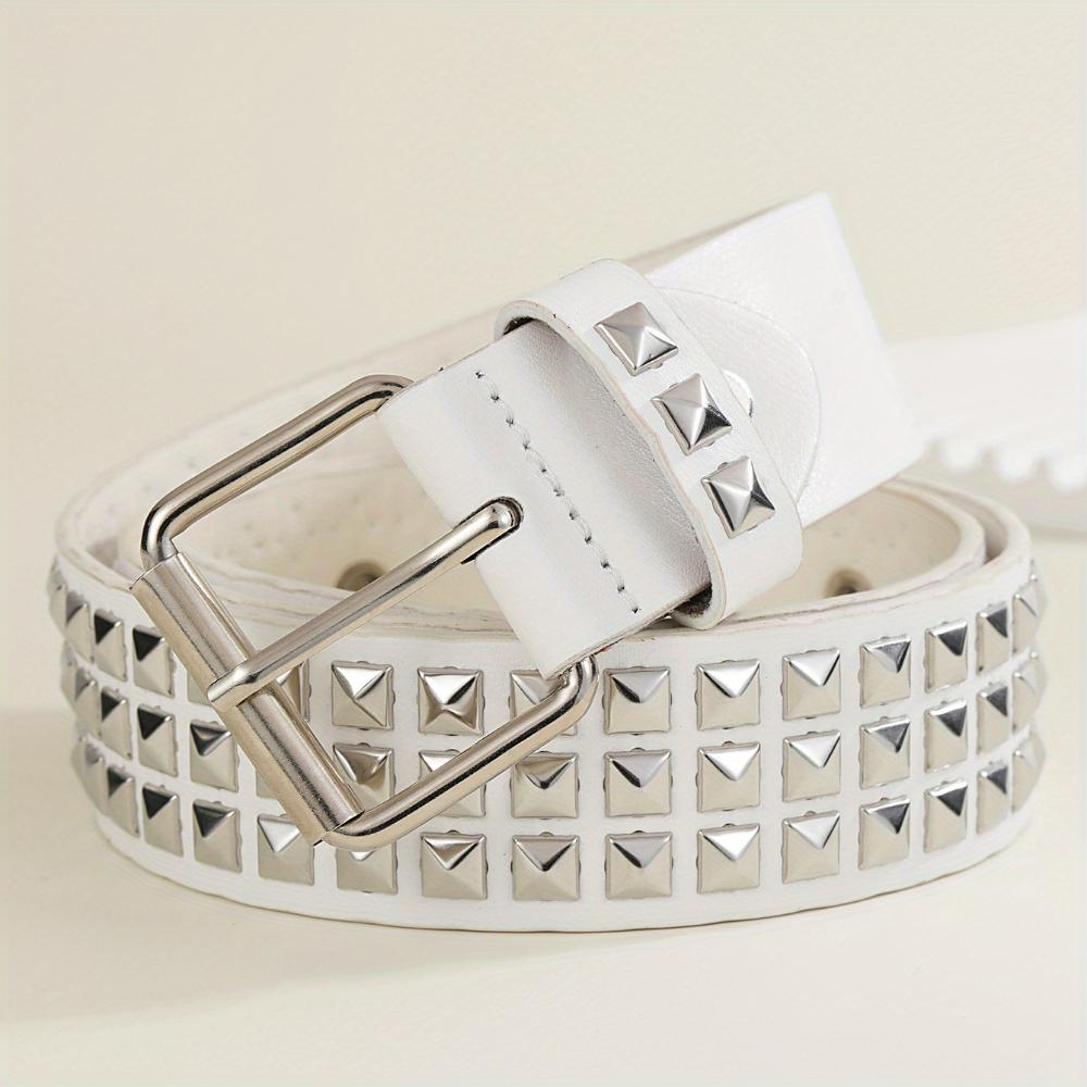 Black Rivet Punk Style Belt with Bright Metal Pyramid Decoration, Suitable for Men and Women