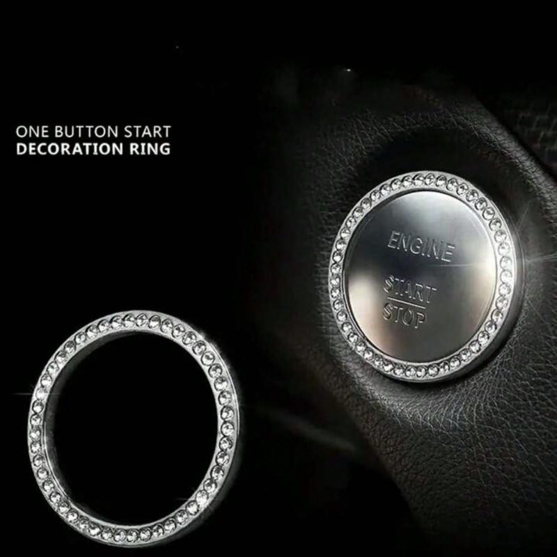 Car Interior Decor Logo Stickers, Shiny Rhinestone Car Ring Accessory for Women, Car Parts Ignition Start Button