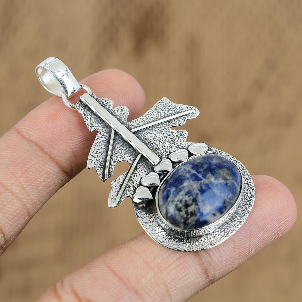 Easter Deal 925 Silver Sodalite Stone Art Deco Handmade Wedding Pendant Jewelry