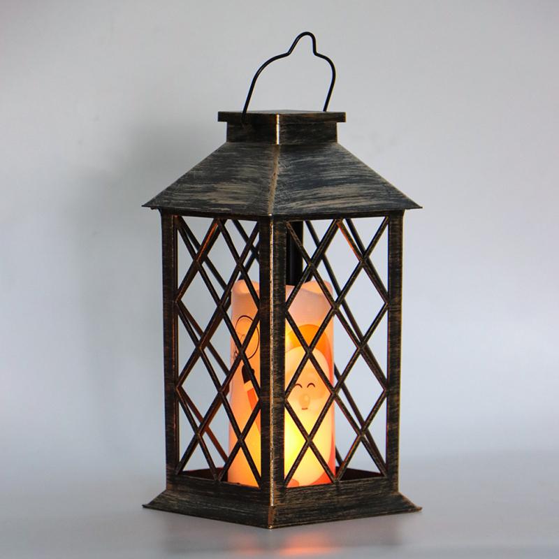 20led Electronic Candle Light Santa-claus Pattern Retro Hollow Iron Art Lantern Battery Powered