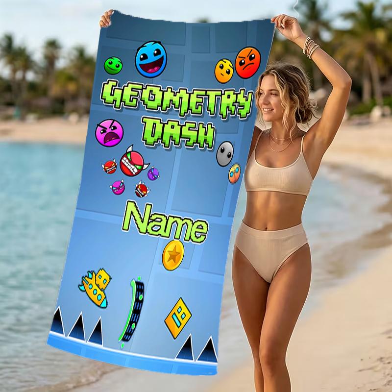 Customizable Personalized Beach Towels Geometry Dash Themed designs.Suitable for the Beach, Yoga, Sports;ideal As Beach Accessories