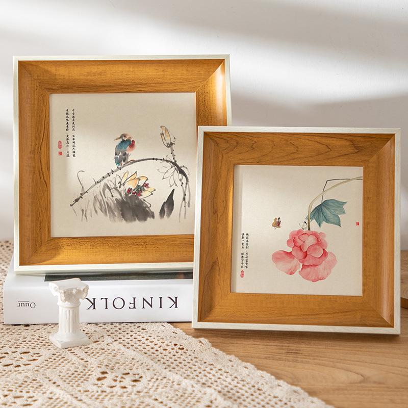 Vintage Square Chinese Style Photo & Calligraphy Frame: Creative Retro Tabletop or Wall Decoration