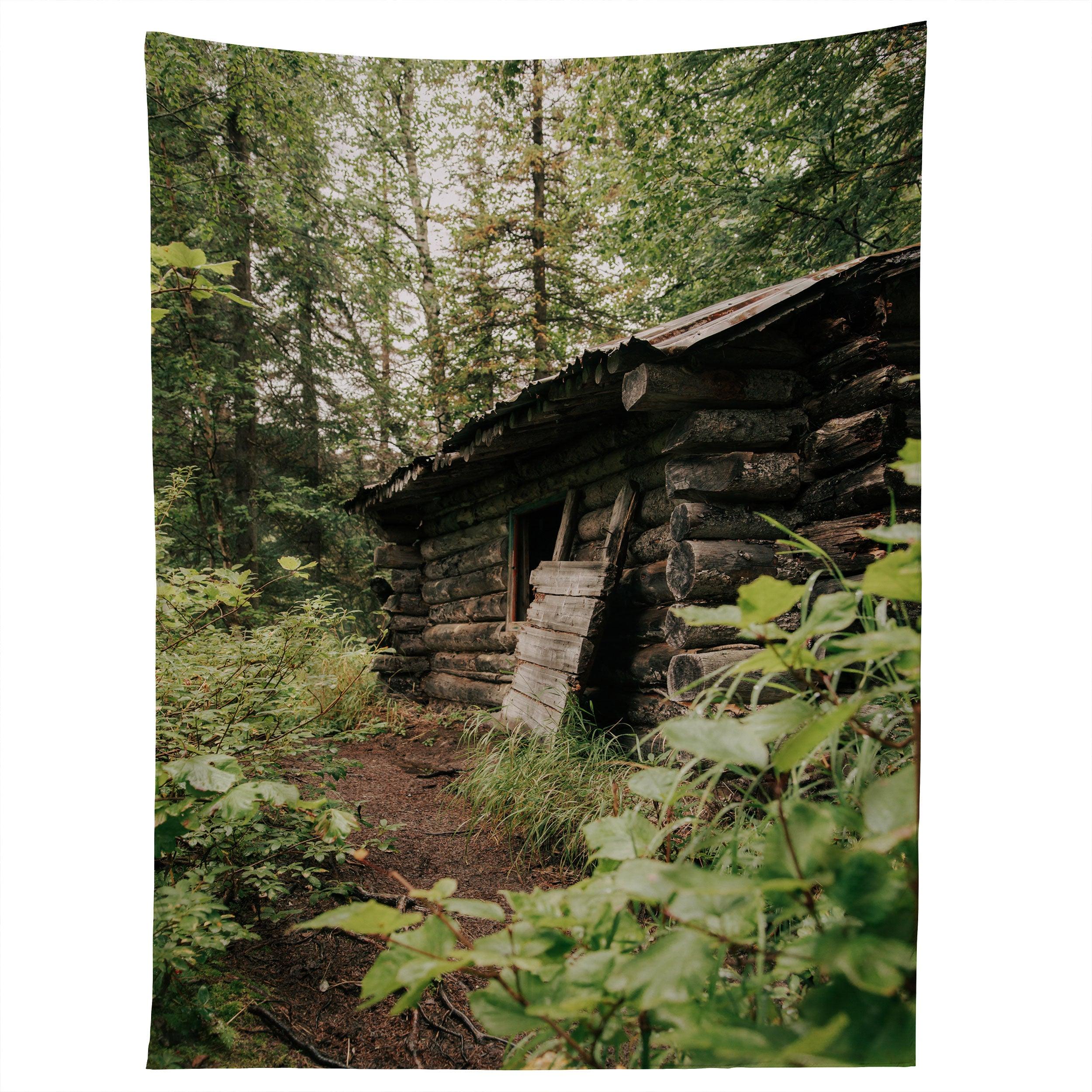 FOREST LOG CABIN tapestry 75x100