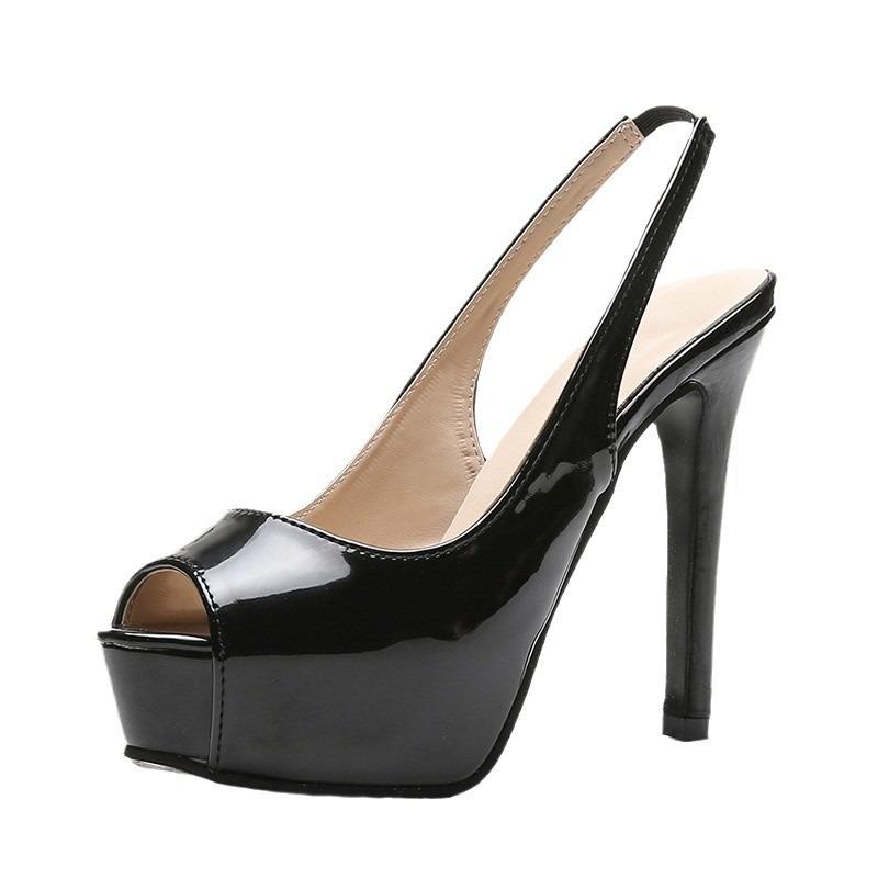 Spring and summer new thin heel super high heel. Sandals patent leather glossy nightclub large size fish mouth fashion sandals women