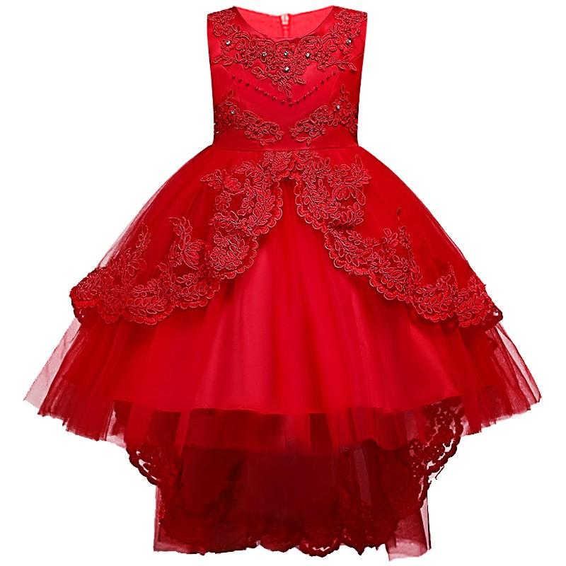 Children's Dress Princess Dress With Flower Solid Color Performance Cake Dress