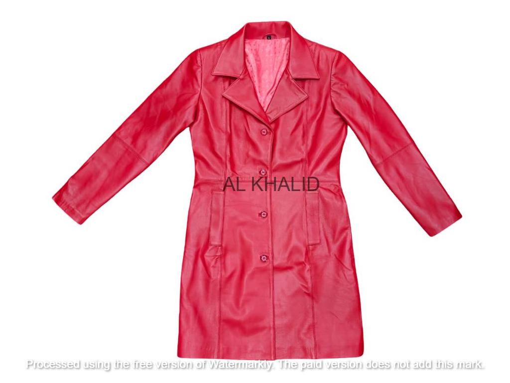 Czerwony Ręcznie Robiony Skórzany Płaszcz Trenczowy Damski z Jagnięcej Skóry Nappa