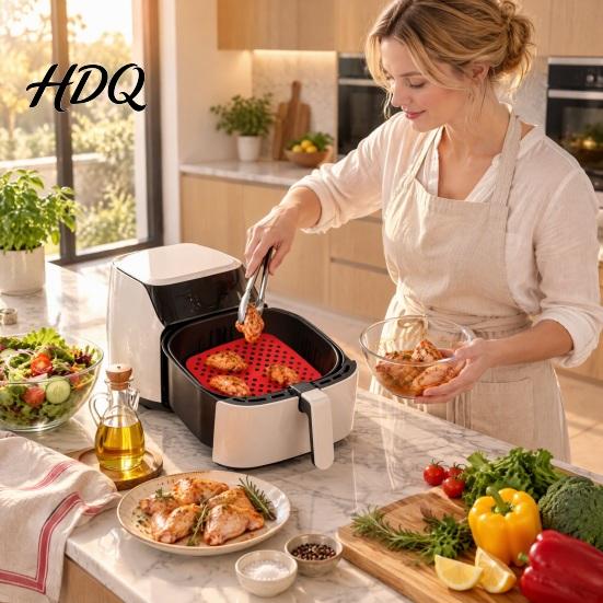 Oil Drainage Air Fryer Tray Reusable Silicone Liners Non-Stick Food Grade Basket for Pot