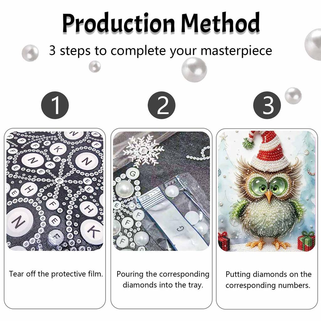 Frameless Pearl Painting Kit Festive Owl Aesthetic Wall Art DIY Sparkling Bead Canvas Room Decor Creative Craft