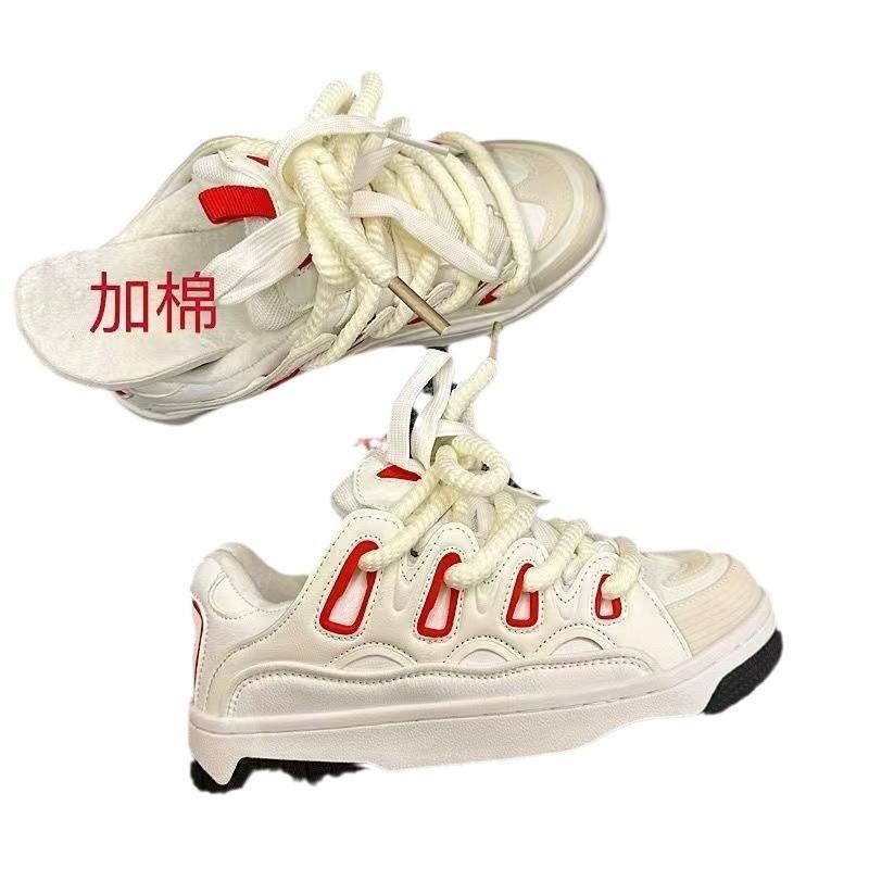 Women's Sports Shoes Platform Trend Casual Shoes Student Splicing Leather Surface Autumn and Winter Board Shoes
