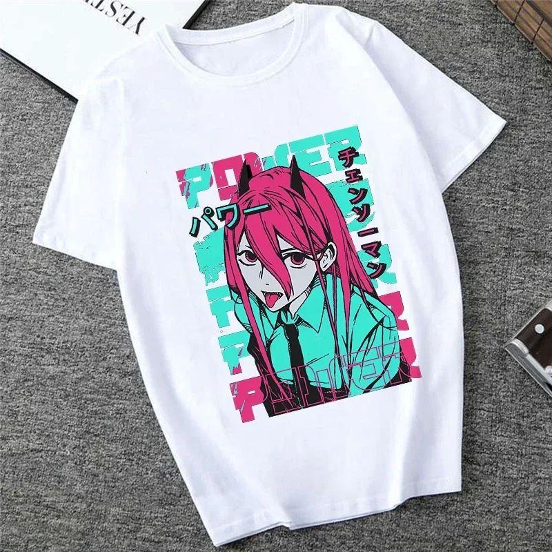 Harajuku Tops Anime Tshirt Unisex Chainsaw Men T Shirt Women Funny Cartoon Pochita Makima T-shirt Graphic Tees Tops Female 90