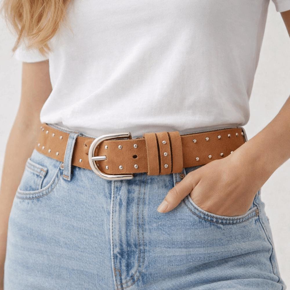 Rivet Women Wide Belt Retro Western Cowboy Belt Adjustable Leather Waistband  Pants Accessories