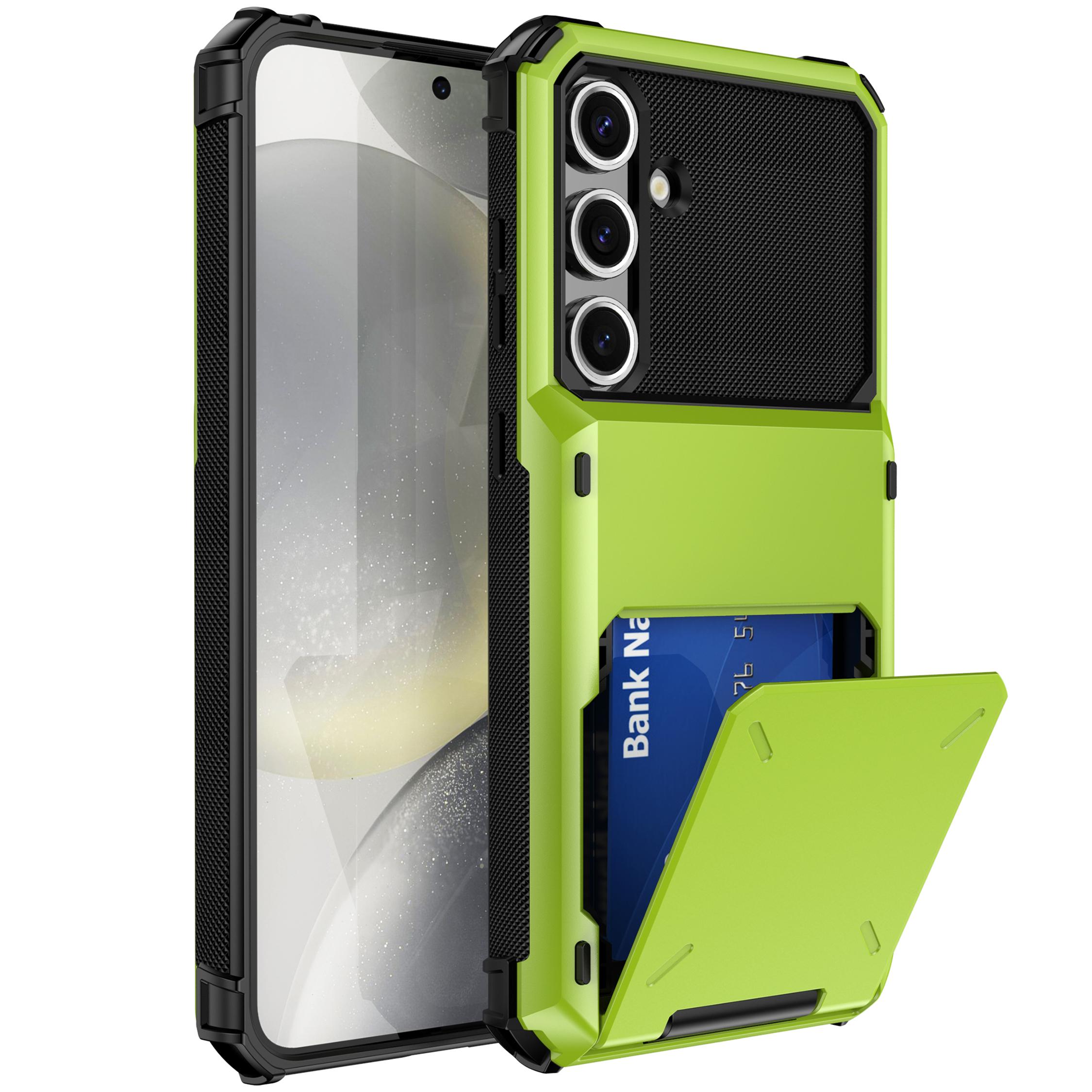 

For Samsung Galaxy S24 FE Case PC+TPU Dual Layer Back Phone Cover with Card Holder Green