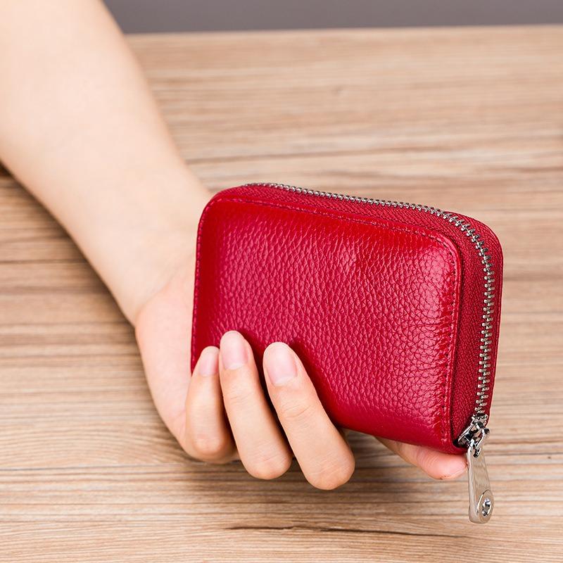 Card bag Organ zipper Men's cowhide RFID anti-theft brush Magnetic leather Women's card holder