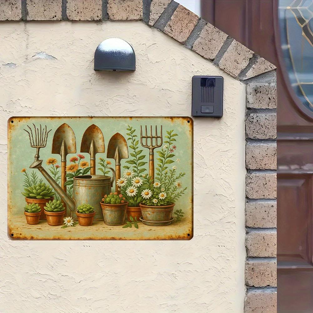 Vintage Gardening Tools Metal Sign - 20.32x30.48cm Rustic Plant Theme Decor for Indoor/Outdoor Spaces