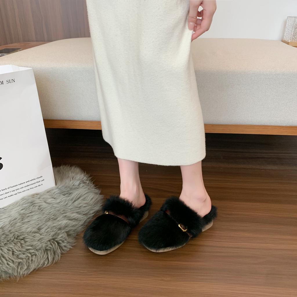 Mao Mao slippers women's wear 2025 autumn and winter new rabbit hair half slippers Muller shoes Mao Mao shoes home cotton slippers