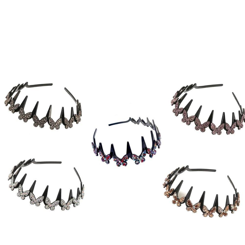 Mit rutschfesten Clips Schmetterlingsclip Stirnband Silberne wellige Stirnbänder Kristall-Stirnband für Damen