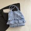 Korean Style Drawstring Bag Fashion Plaid Tote Bag Simple Lotus Leaf Shoulder Bag  Storage Bag
