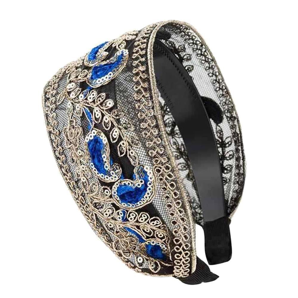 

Wide Hair Hoop Lace Flowers Headwear Fashion Hair Accessories for Women Girls синій