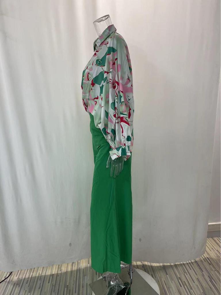 2026 Spring European & American Women's Printed Shirt & Elegant Wide-leg Pants Fashion Set