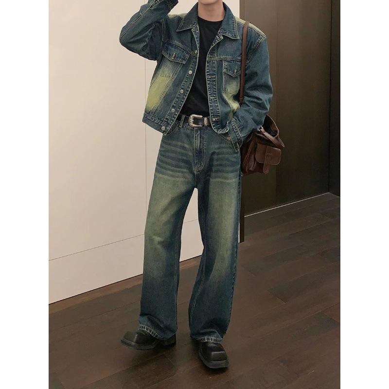 JYL Men's Straight Jeans Niche Vintage Loose Casual High-Street Trendy Denim Pants