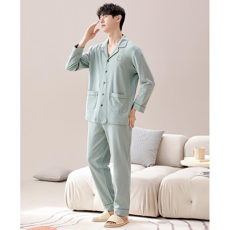 Set Pijama Bumbac Bărbați la Modă Imprimeu Haine de Casă Mâneci Lungi Articole de Noapte Bărbați Cardigan Haine de Lounge Pijama Hombre