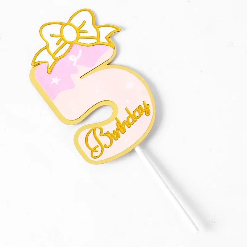 New Digital Decoration Happy Birthday Number Cake Insertion 0 1 2 3 4 5 6 7 8 9 Cake Topper Girls Boys Baby Party Supplies Decor