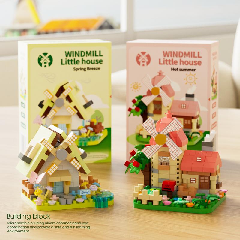 Non-Toxic Christmas Toys Four Seasons Cabin Building Blocks Micro Bricks Kids Educational Toys Diy Christmas Decorations Gifts