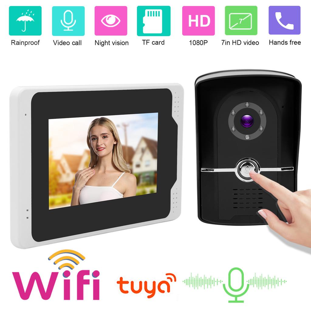 7in 1080P WiFi Video Doorbell Waterproof Intercom TFT Remote Control Night Viewing for TUYA