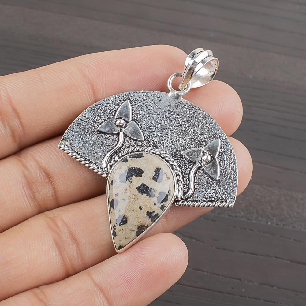 Natural Dalmatian Jasper Gemstone 925 Sterling Silver Jewelry  Pendant 1.82  AJP-1987