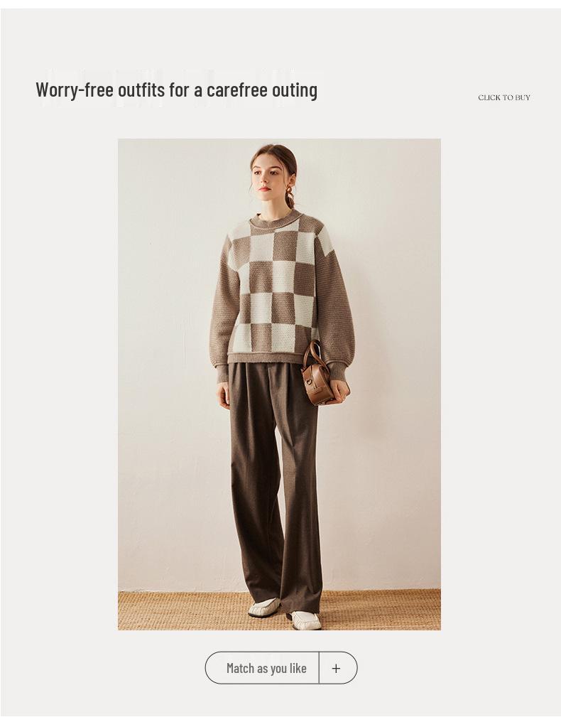 Women's Color-Block Cashmere Sweater: Round Neck, Drop Shoulder Pullover for Autumn/Winter - Thick, Loose, Casual Knitwear