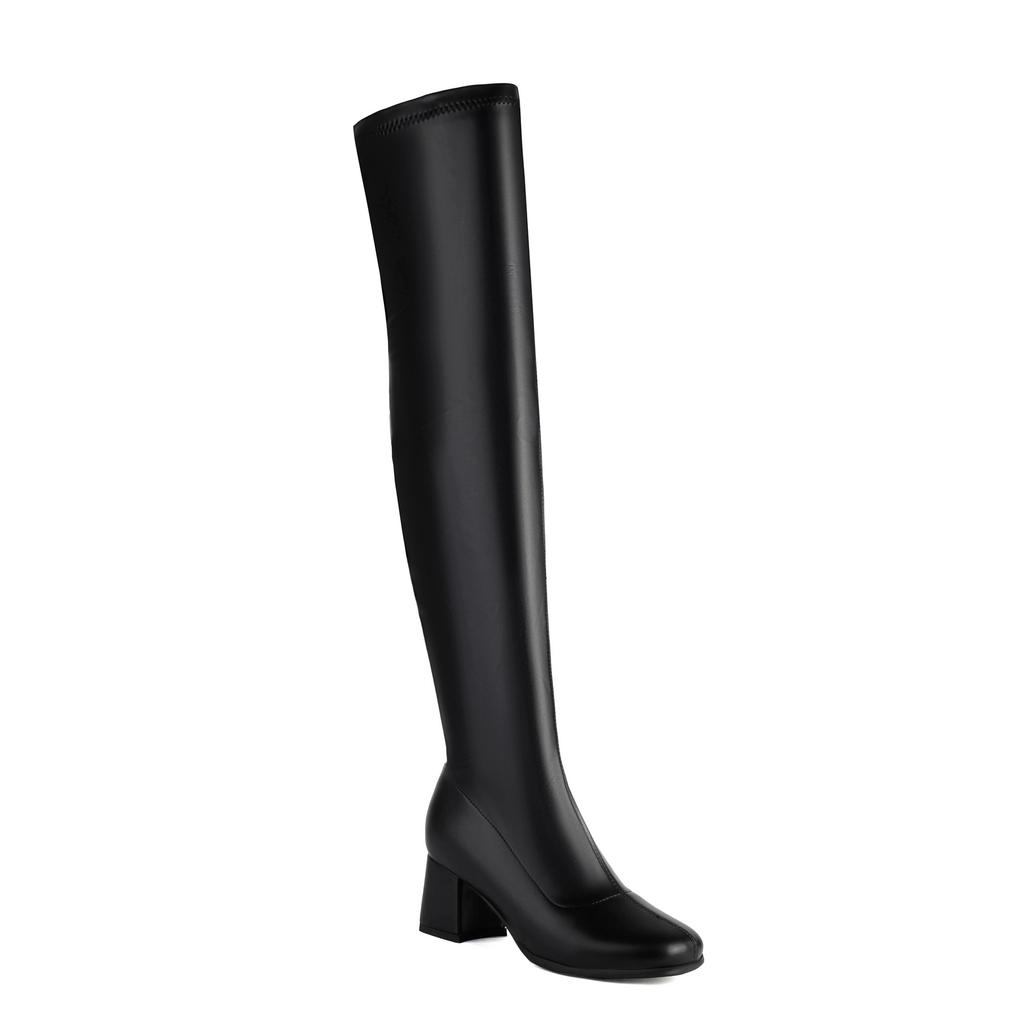 Krazing Pot PU Autumn Winter Shoes Thick High Heels Super Size Stovepipe Boots Round Toe Keep Warm Zipper Over-the-knee Boots