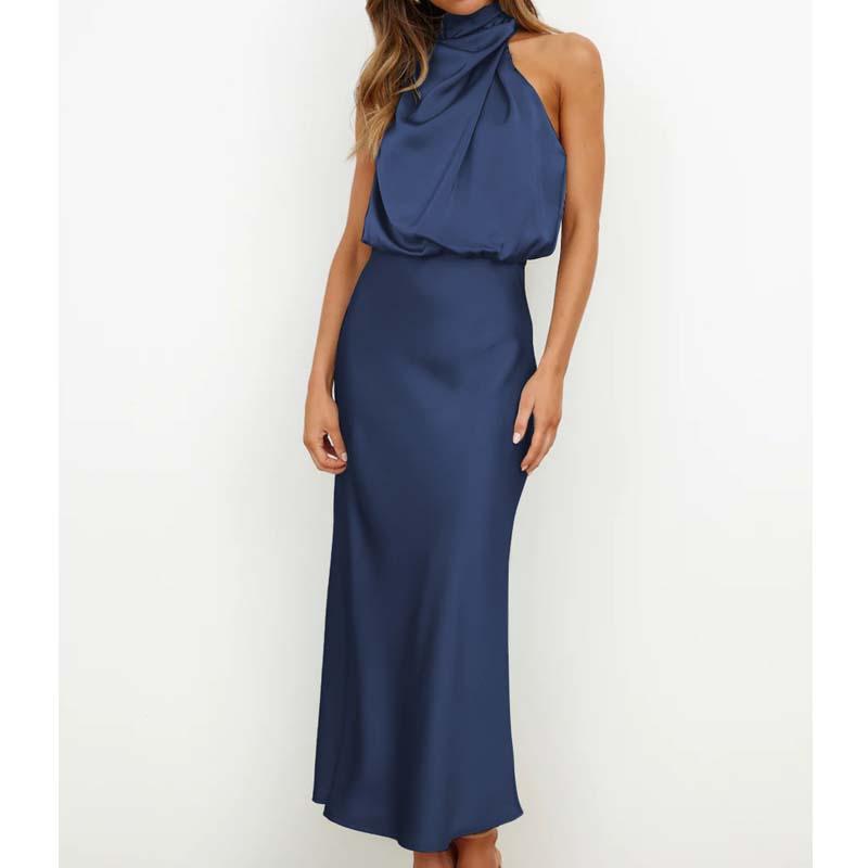 Madinga satino šilko vestuvinė suknelė Vasarinė be rankovių, nenusileidžianti nuo pečių Pamergė Seksuali suknelė Elegantiška vakarinio vakarėlio maxi suknelė 28057